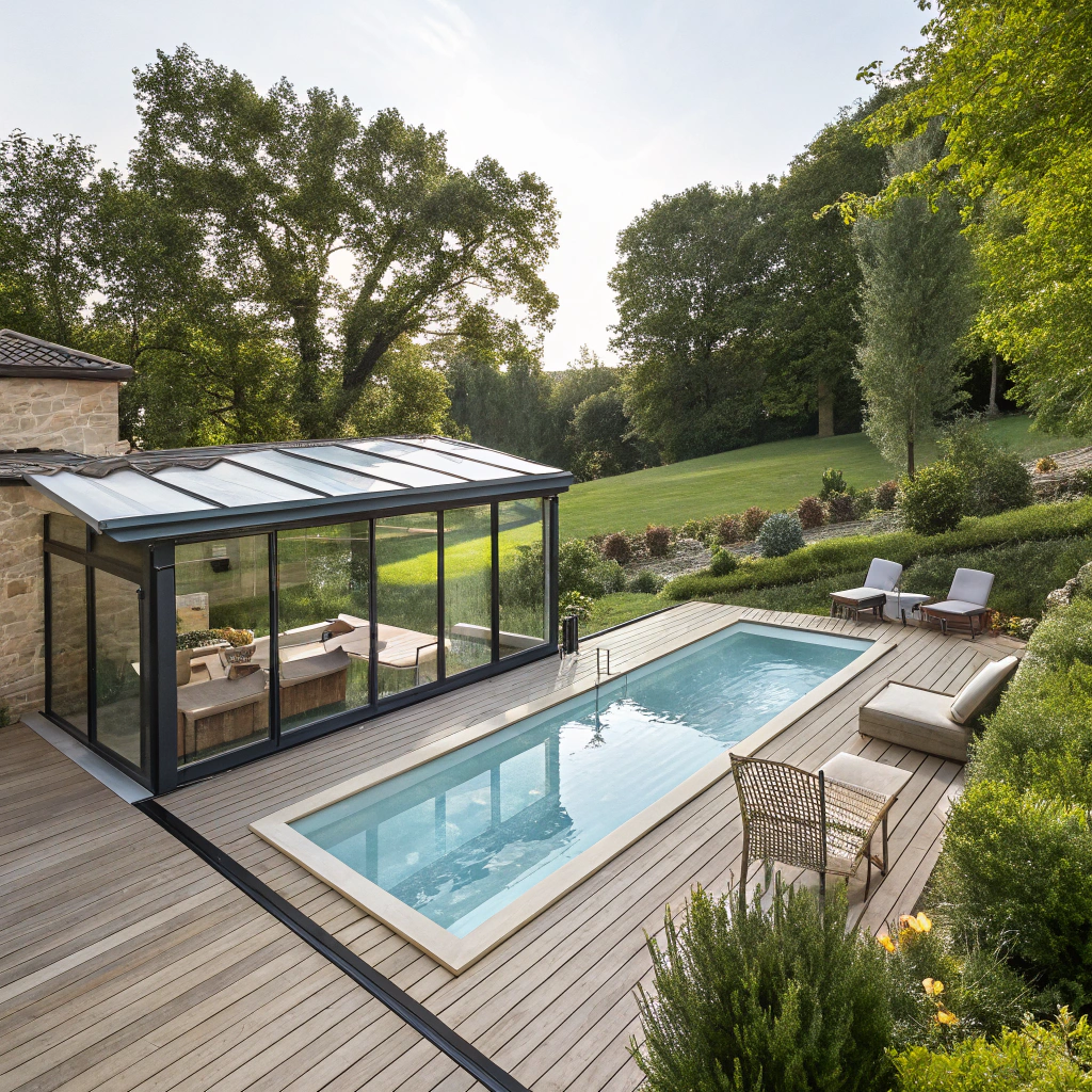 Abri de piscine sur mesure et int&eacute;gration paysag&egrave;re