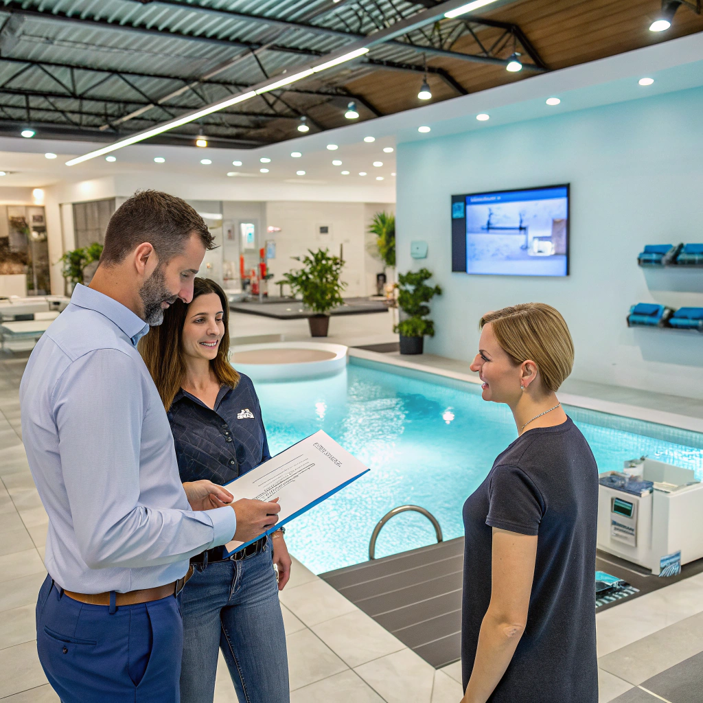 Piscine moderne avec terrasse bois
